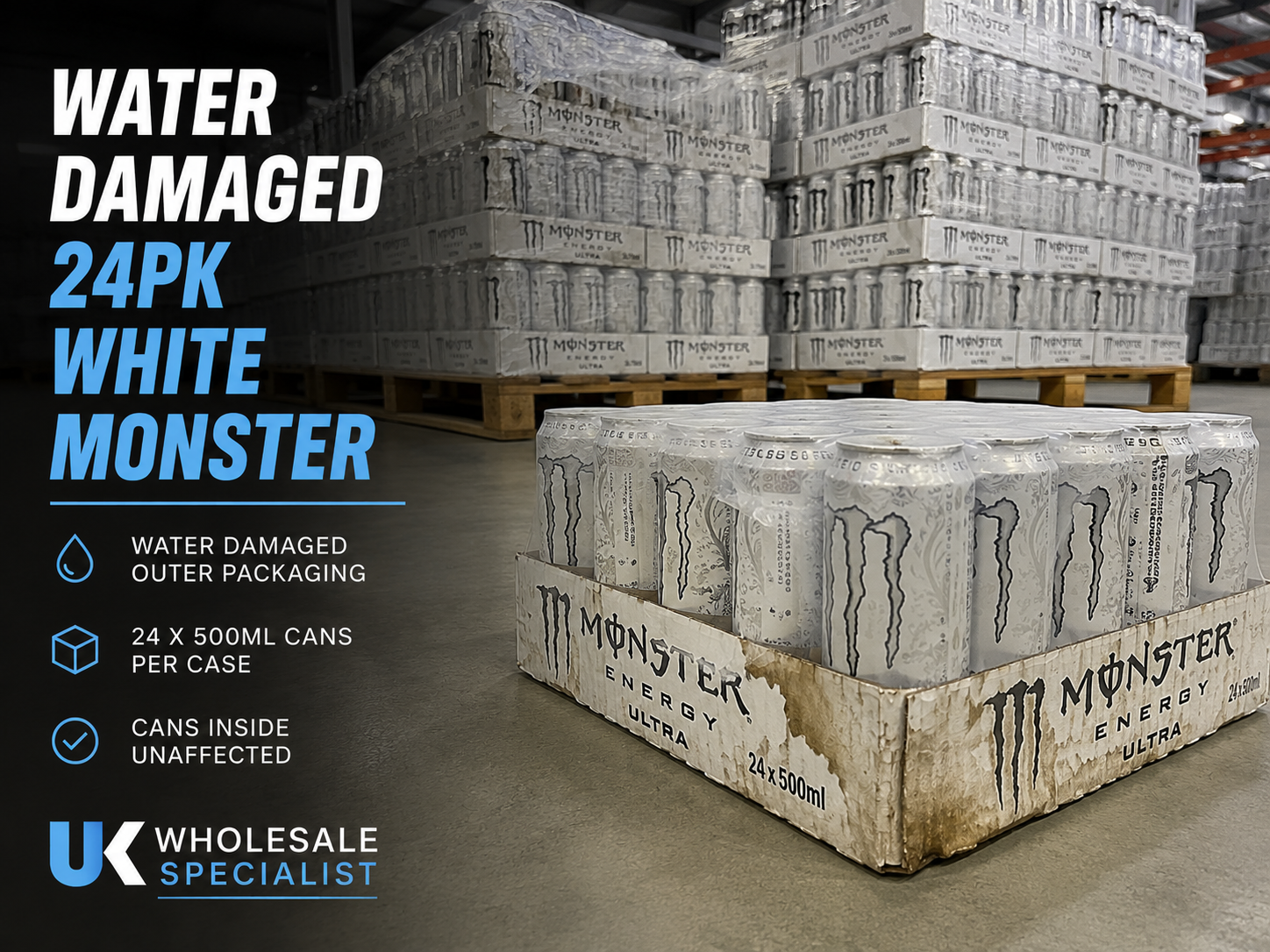 24 cans of white monster energy